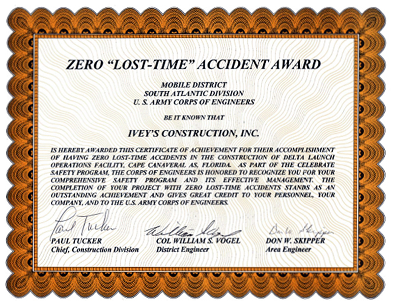 Zero Lost Time Accident Award